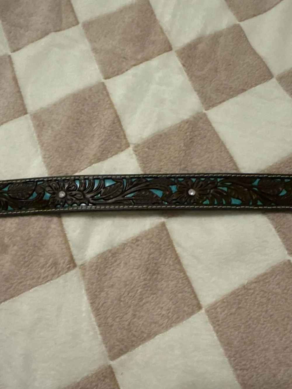 Ariat Brown Leather Belt with Turquoise Accents and Engraved Buckle